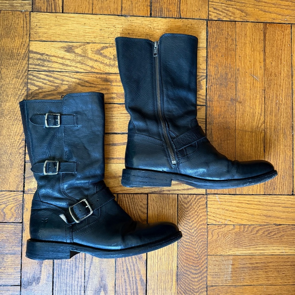 FRYE Moto Black Leather 3-Buckle Jayden Boots, Women 8 EUC - Picture 11 of 12